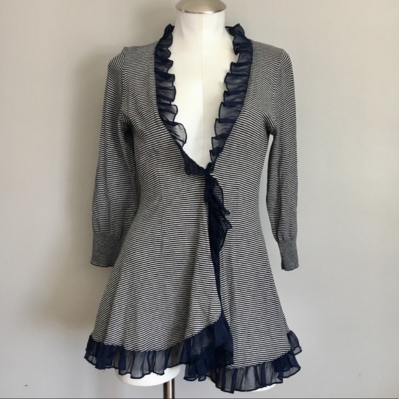 Anthropologie Sweaters - Guinevere Anthropologie Ruffle Stripe Cardigan